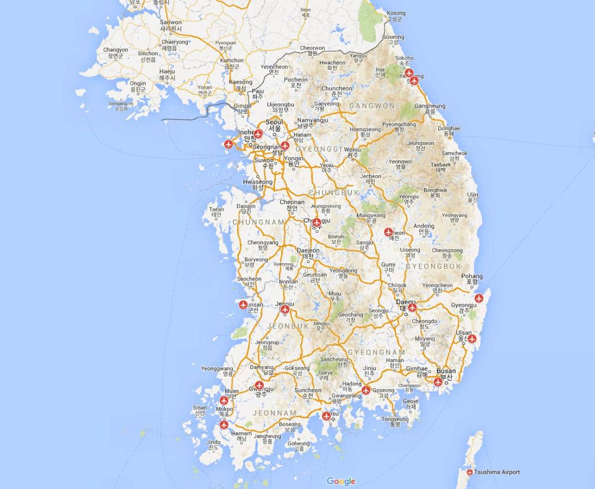 韓国（韓国）の空港の地図