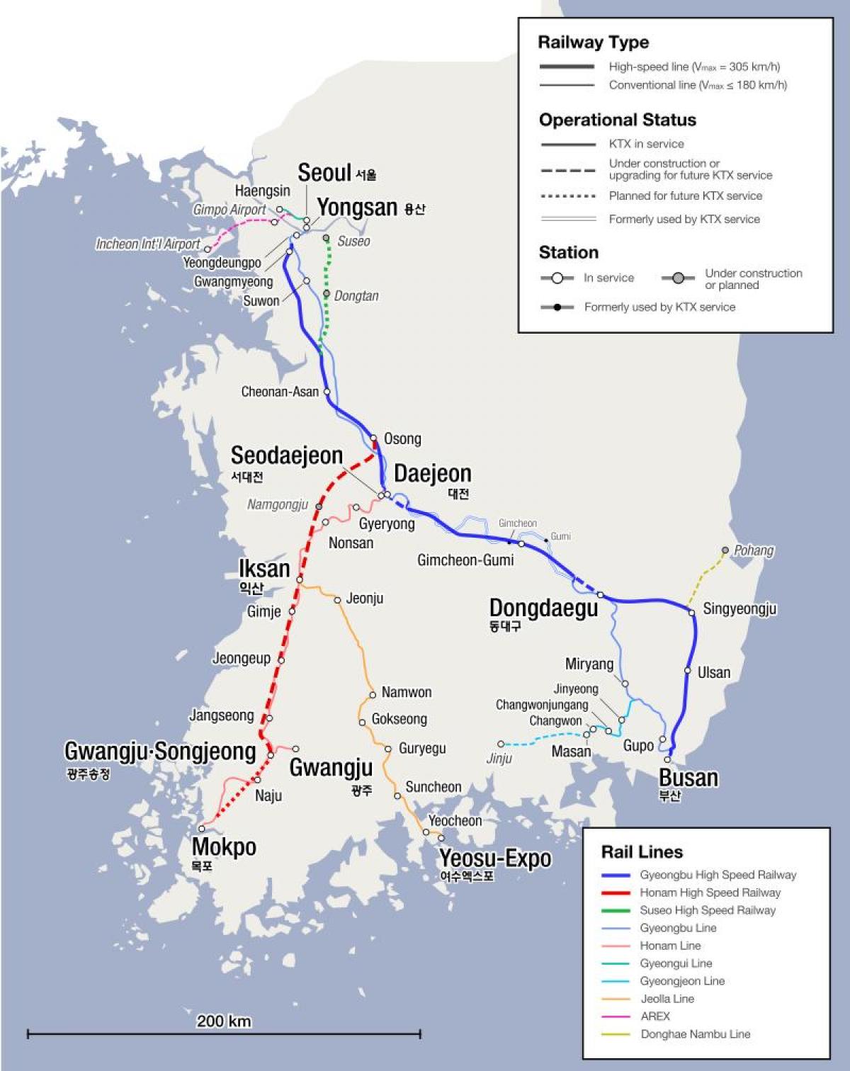 韓国(ROK)の鉄道路線図